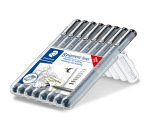 Stylo-feutre staedler pigment liner 308 encre noire clip    metal pointes assorties etui  8 unites dont 3 offertes
