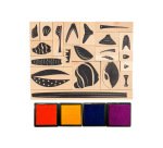 Tampon sodertex poissons a creer + 4 encreurs 17x13cm    coloris assortis pack 21 pcs