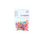 Perle plastique innspiro forme carree 6mm imprimee     alphabet blanc coloris        transparents pastels assortis
