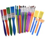 Assortiment creativite pinceaux fins et larges       brosses plates pinceaux plats en mousse lot de 25 pieces