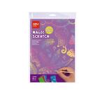 Cartes a gratter apli a4 coloris assortis pochette de  8 feuilles et 4 batonnets