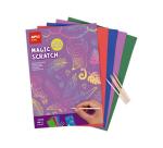 Cartes a gratter apli a4 coloris assortis pochette de  8 feuilles et 4 batonnets