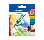 Crayon couleur lyra triple one 3en1 triangulaire aquarellable 120mm craie grasse mine 6.25mm diamètre étui carton 12u