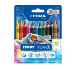 Crayon couleur lyra triple one 3en1 triangulaire aquarellable 120mm craie grasse mine 6.25mm diamètre étui carton 12u