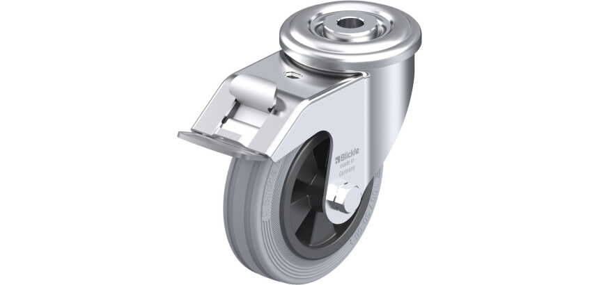BLICKLE - Roulette pivotante à frein Ø 100mm bandage caoutchouc SBR 70kg - LER-VPP 100G-FI-SG