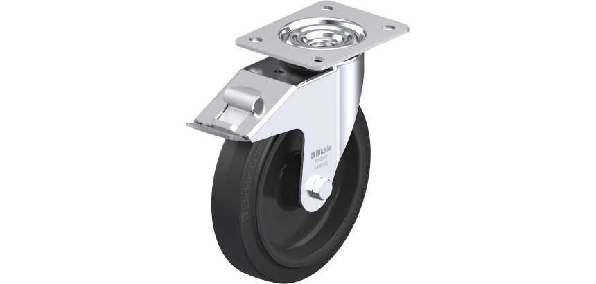 BLICKLE - Roulette pivotante à frein Ø 200mm bandage caoutchouc NR 300kg - LE-POEV 200R-FI