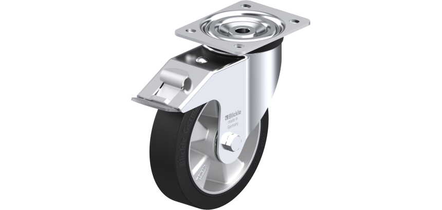 BLICKLE - Roulette pivotante à frein Ø 180mm bandage caoutchouc NR 400kg - L-ALEV 180K-FI