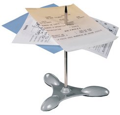 Pique-notes lesté, socle et épingle en métal, argent