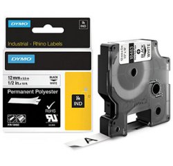 Dymo RHINO ruban permanente polyester 6 mm, noir sur blanc
