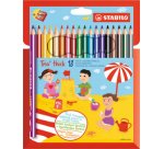 Crayon couleur stabilo trio long bois triangulaire 175mm mine large souple 4mm taille-crayons offert pochette 12u