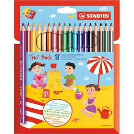 Crayon de couleur Trio long, corps large, étui de 12