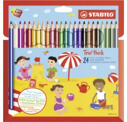 Crayon de couleur triangulaire Trio épais, étui de 24