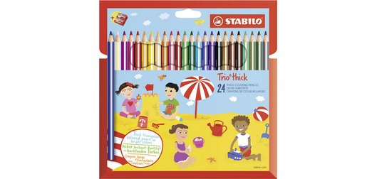 Crayon de couleur Trio long, corps large, étui de 24