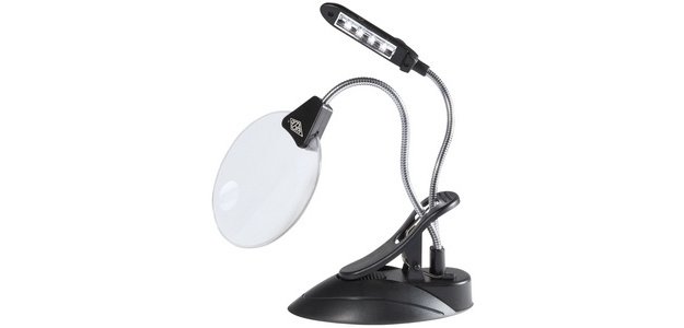 Tischlupe mit LED-Lampe, mit Klemme, schwarz