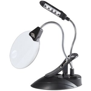 Loupe de table avec lampe LED, avec serre-joint, noir