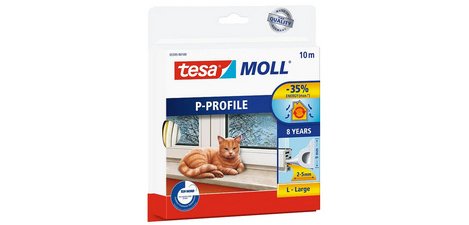 Tochtstrip Tesamoll® P-profiel rubber 6mx9mm wit