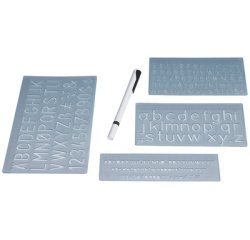 Lettersjablonen, hoogte karakters: 5, 10 en 20 mm, 4-delige set