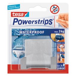 Powerstrips DUBBELE HAAK 'WAVE' waterproof, roestvrij staal