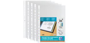 Perforated pockets, A4 with colored edge, PP, white