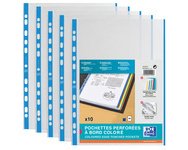 Pochettes perforées, A4 avec bords colorés, PP, bleu
