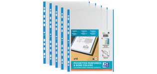 Hoesjes met perforatierand, A4, met kleurstrook, PP, 0,09 mm, blauw