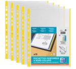 Hoesjes met perforatierand, A4, met gele kleurstrook, PP, 0,09 mm, geel