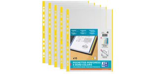 Hoesjes met perforatierand, A4, met gele kleurstrook, PP, 0,09 mm, geel