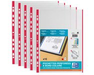Hoesjes met perforatierand, A4, met kleurstrook, PP, 0,09 mm, rood
