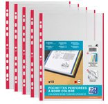 Hoesjes met perforatierand, A4, met kleurstrook, PP, 0,09 mm, rood