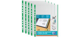 Hoesjes met perforatierand, A4, met kleurstrook, PP, 0,09 mm, groen
