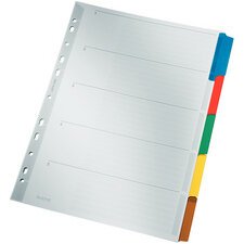 Tabbladen, karton met mylar, A4, 5 tabs, grijs