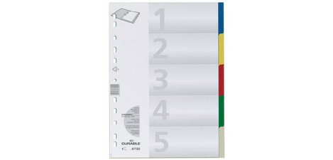 Registerkarten aus Kunststoff, A4, PP, 5 Registerblätter