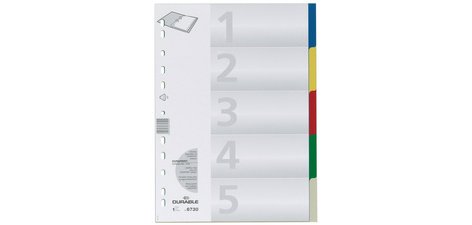 Intercalaires en plastique, A4, PP, 5 touches