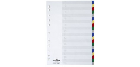 Intercalaires numérotées A4 polypropylène Durable 20 onglets - 1 jeu