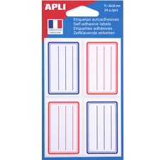 Etiquettes pour livre, rouge/bleu, 36 x 56 mm, lignées