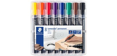 Marqueur permanent rechargeable Staedtler Lumocolor 352 pointe ogive 2 mm couleurs assorties - Pochette de 8