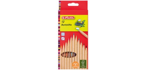 Farbige Bleistifte, Etui mit 12, naturbelassenes Holz