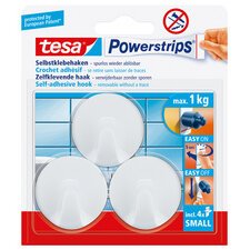 Zelflklevende ophanghaak Powerstrips, small, rond, wit