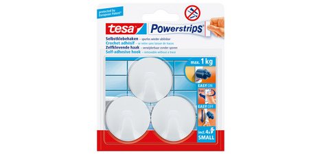 Zelflklevende ophanghaak Powerstrips, small, rond, wit