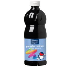 Gouache lefranc bourgeois liquide redimix non toxique fluide couvrante prête à l'emploi noir flacon 1000ml