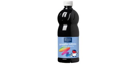 Gouache lefranc bourgeois liquide redimix non toxique fluide couvrante prête à l'emploi noir flacon 1000ml