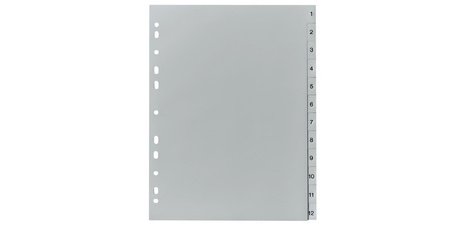 Plastic dividers, numbers, A4, 12 tabs