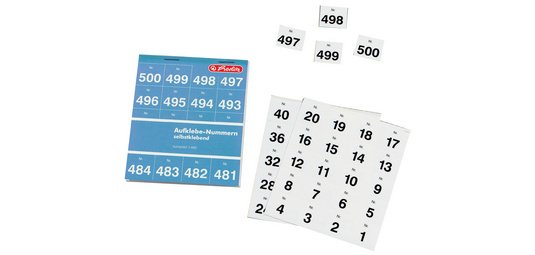 Numéro autocollant, adhésif, numéroté 1-500