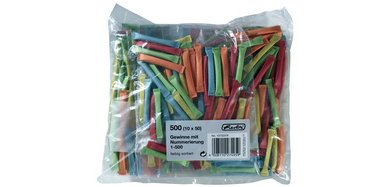 Winning tickets, numbered 1-500, colors