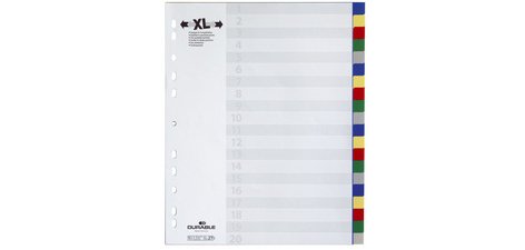 Intercalaire A4+ polypropylène coloré Durable 20 onglets neutres - 1 jeu