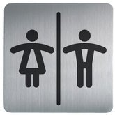 Panneau Toilettes Mixtes Homme/Femme - 150x150mm - Acier Brossé