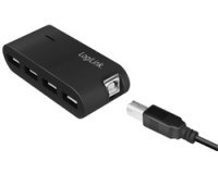 Hub USB 2.0 avec bloc d'alimentation, 4 ports, noir