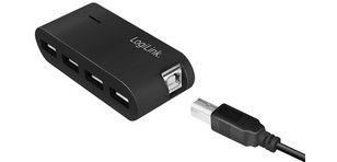 Hub USB 2.0 avec bloc d'alimentation, 4 ports, noir
