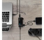 Hub USB 2.0 avec bloc d'alimentation, 4 ports, noir