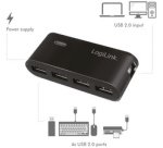 Hub USB 2.0 avec bloc d'alimentation, 4 ports, noir